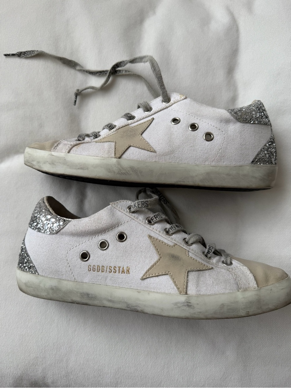 Golden Goose Superstar Sneakers White Silver Glitter Size 39